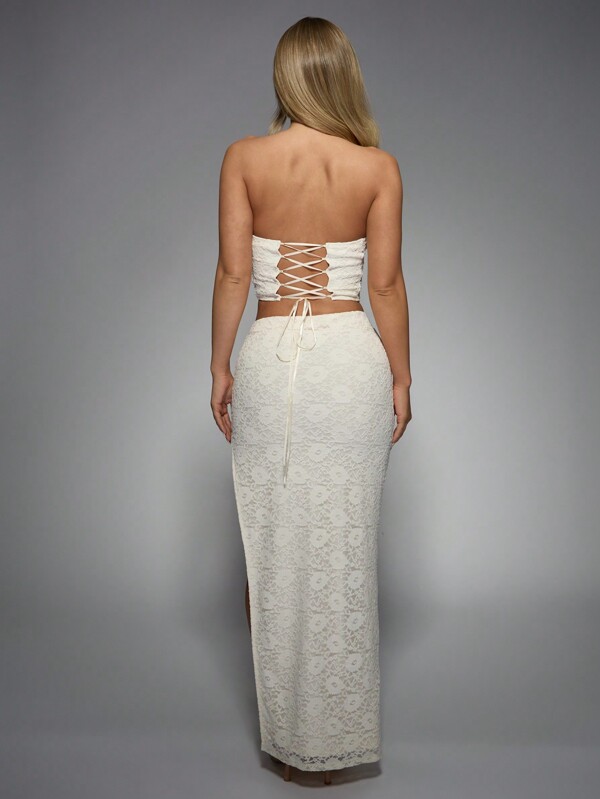 Missguided MISSGUIDED Lace Corset Top Maxi Skirt Two Piece Outfit