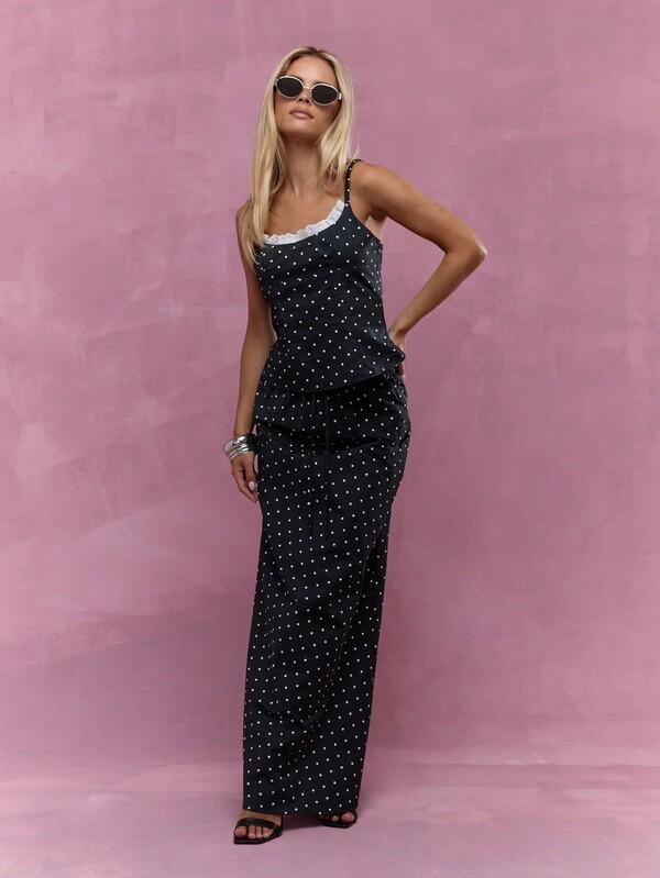 Missguided MISSGUIDED Lace Detail Polka Dot Cami Top And Maxi Skirt Two Piece Co-Ord Set