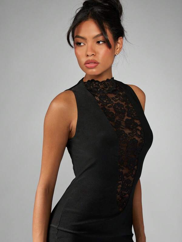 Missguided MISSGUIDED Lace Insert Mock Neck Bodycon Mini Dress