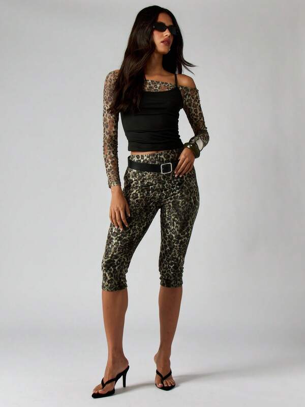 missguided MISSGUIDED Lace Leopard Print Capri Leggings