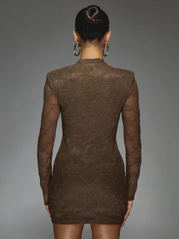 Missguided MISSGUIDED Lace Mini Dress With Long Sleeves And Cut Out Detail