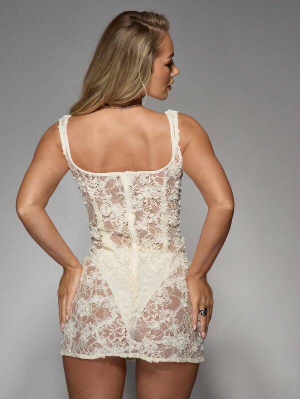 Missguided MISSGUIDED Lace Mini Dress With Underwired Bust And Sheer Details