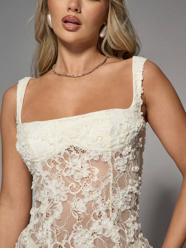 Missguided MISSGUIDED Lace Mini Dress With Underwired Bust And Sheer Details