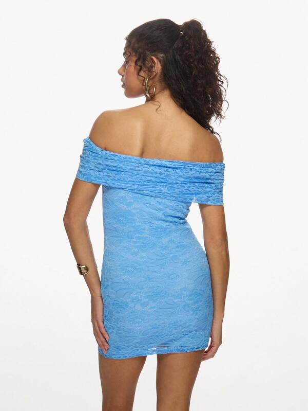 Missguided MISSGUIDED Lace Off-Shoulder Bodycon Ruched Mini Dress