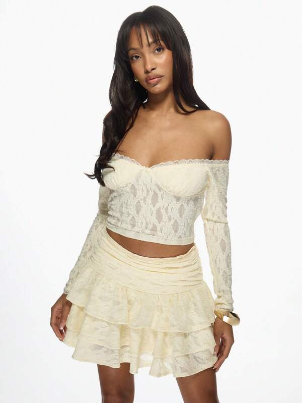 missguided MISSGUIDED Lace Off-Shoulder Co-Ord Set Two-Piece Outfit