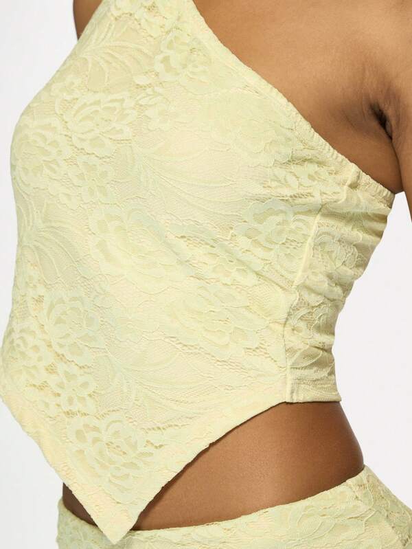 Missguided MISSGUIDED Lace One Shoulder Crop Top Mini Skirt Two-Piece Outfit