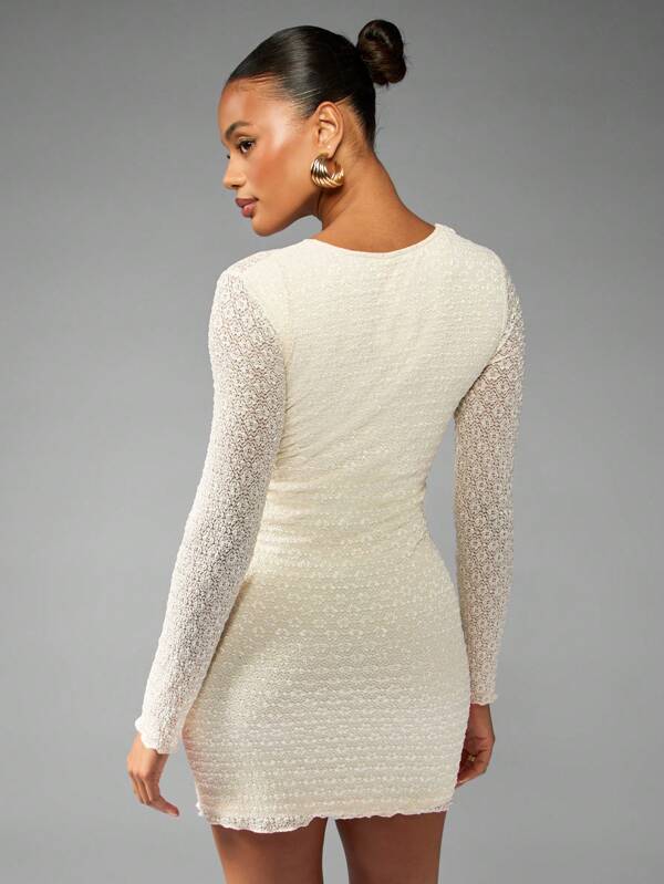 Missguided MISSGUIDED Lace Overlay Bodycon Mini Dress With Long Sleeves