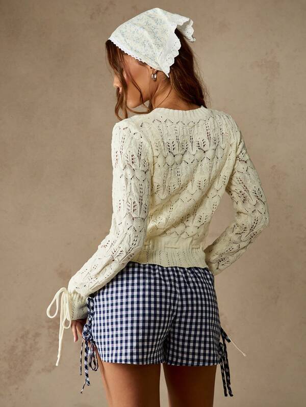 Missguided MISSGUIDED Lace Pattern Cardigan With Drawstring Detail