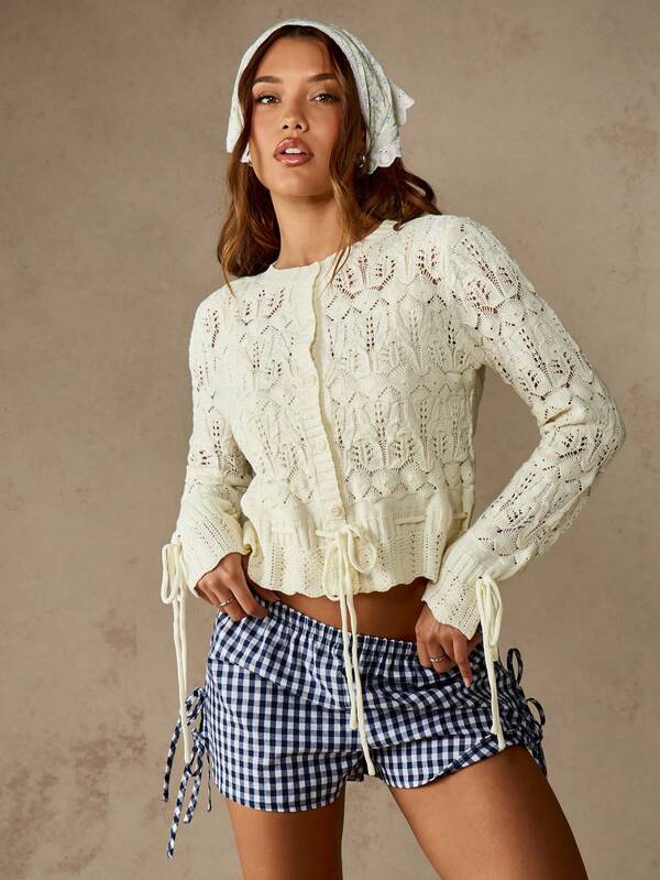 Missguided MISSGUIDED Lace Pattern Cardigan With Drawstring Detail