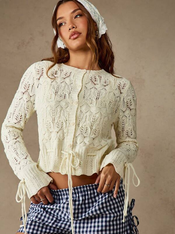 missguided MISSGUIDED Lace Pattern Cardigan With Drawstring Detail