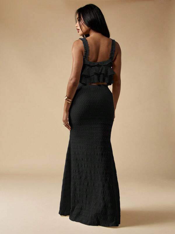 Missguided MISSGUIDED Lace Ruffle Crop Top With Fitted Maxi Skirt