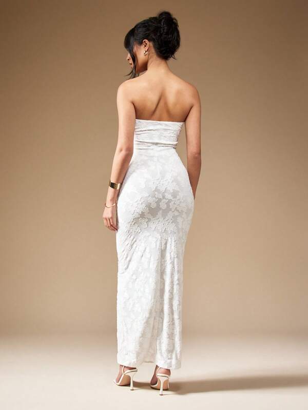 Missguided MISSGUIDED Lace Strapless Cut Out Bandeau Maxi Dress
