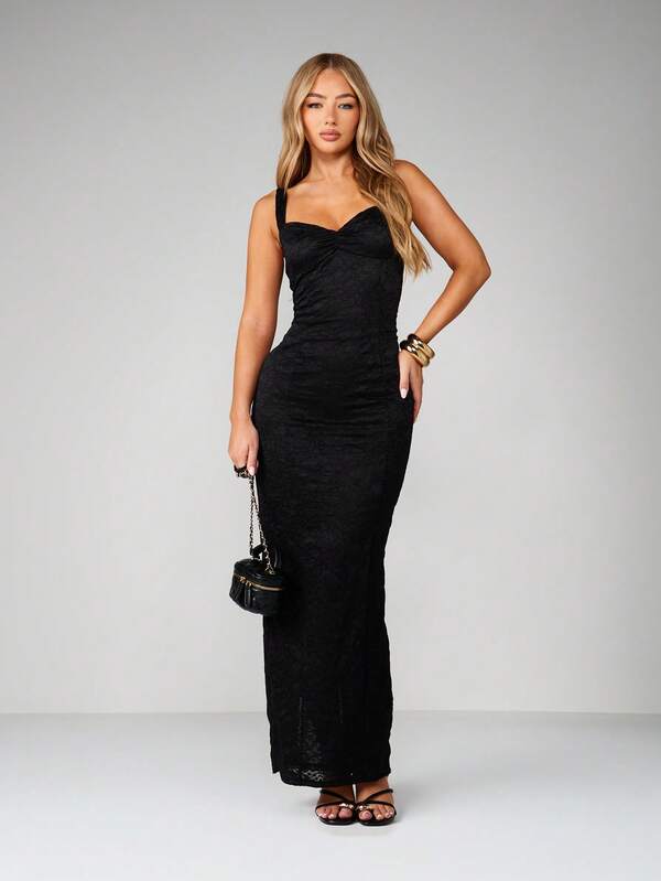 missguided MISSGUIDED Lace Sweetheart Ruched Maxi Dress