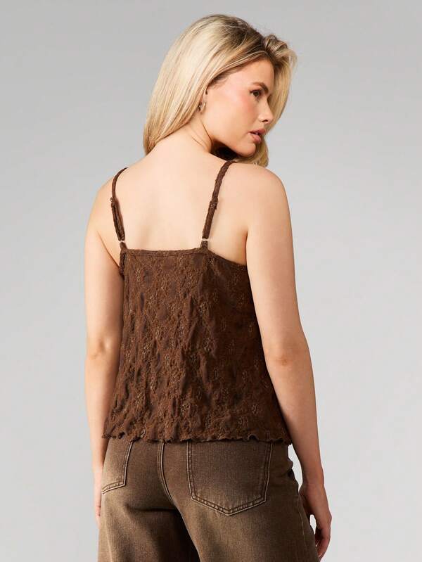 Missguided MISSGUIDED Lace Tie Front Cami With Fringe