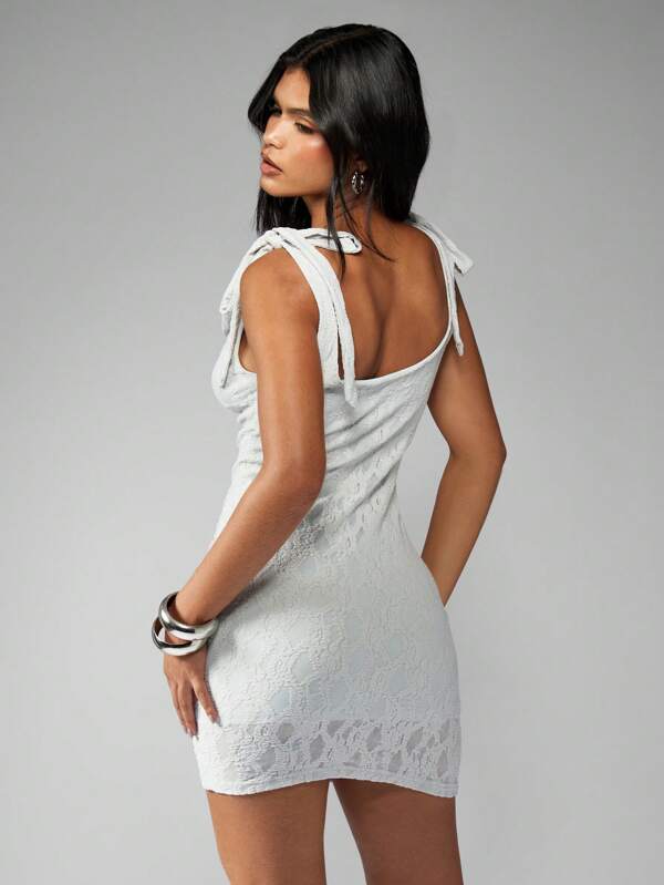 Missguided MISSGUIDED Lace Tie Shoulder Bodycon Mini Dress