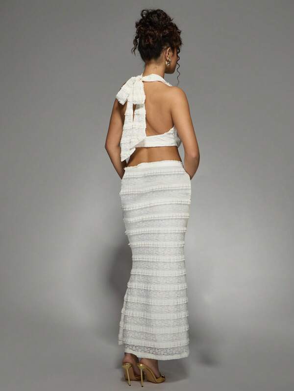 Missguided MISSGUIDED Lace Tiered Ruffle Two-Piece Outfit