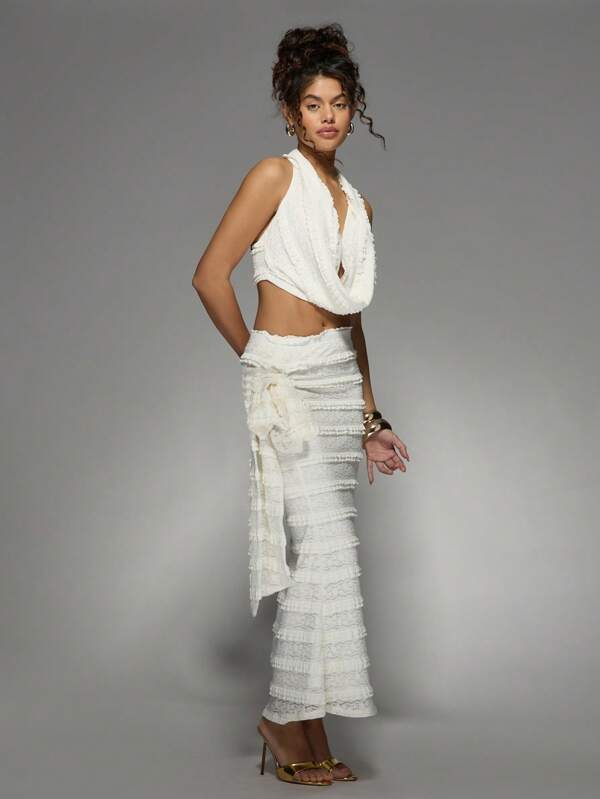 missguided MISSGUIDED Lace Tiered Ruffle Two-Piece Outfit
