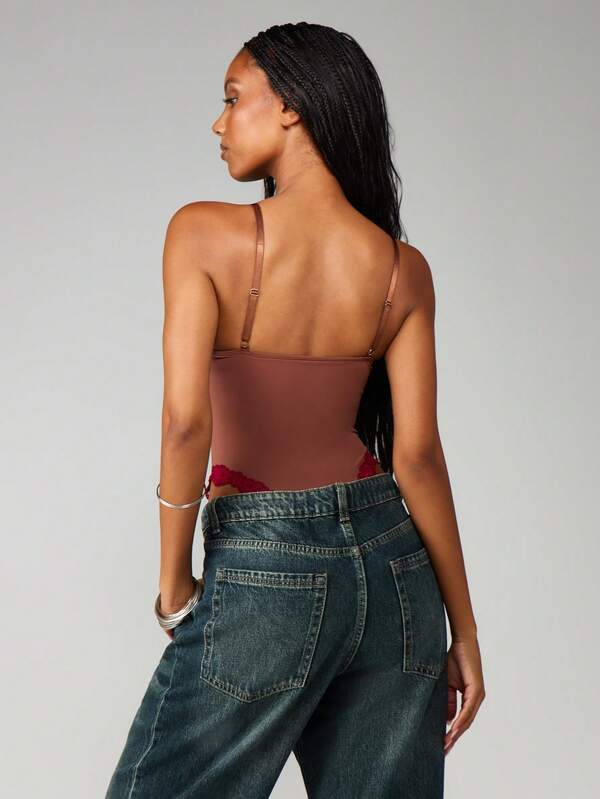 Missguided MISSGUIDED Lace Trim Bodysuit With Sweetheart Neckline