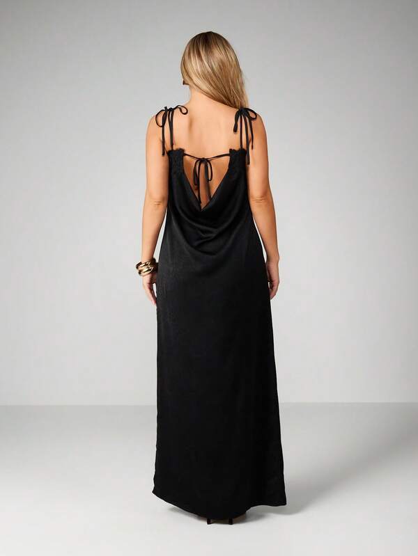 Missguided MISSGUIDED Lace Trim Cowl Back Maxi Dress