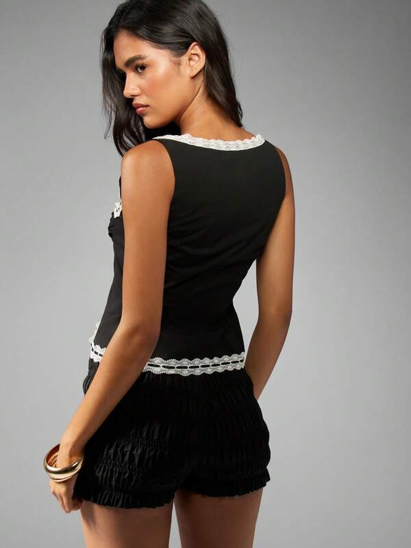 Missguided MISSGUIDED Lace Trim Ruched Bustier Top With Tie Front