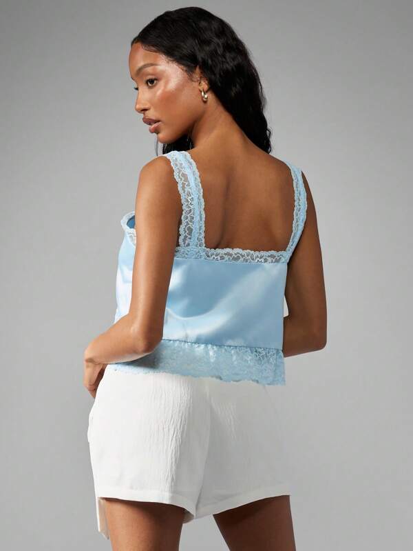 Missguided MISSGUIDED Lace Trim Satin Bustier Style Crop Top