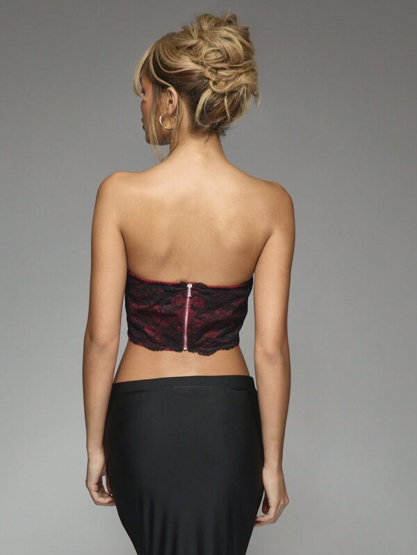 Missguided MISSGUIDED Lace Trim Satin Cut Detail Crop Corset Bandeau Top