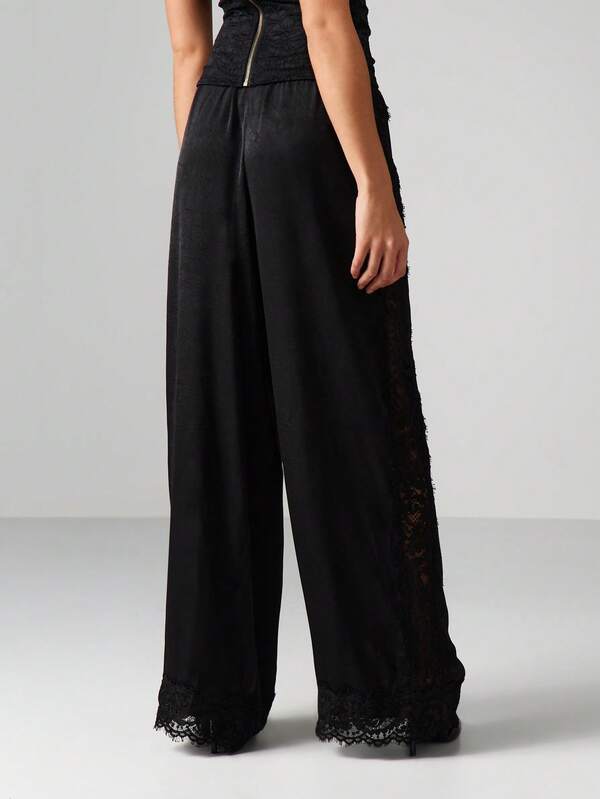 Missguided MISSGUIDED Lace Trim Wide Leg Palazzo Pants