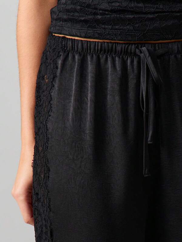 Missguided MISSGUIDED Lace Trim Wide Leg Palazzo Pants