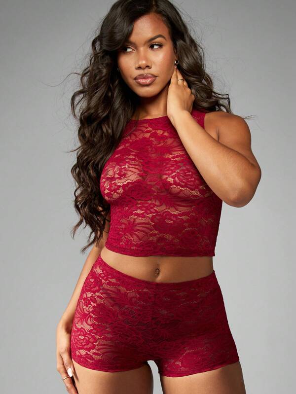 missguided MISSGUIDED Lace Two Piece Co-Ord Top And Shorts
