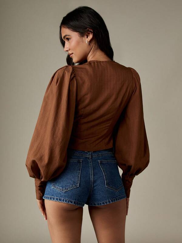 Missguided MISSGUIDED Lace Up Corset Top With Puff Sleeves