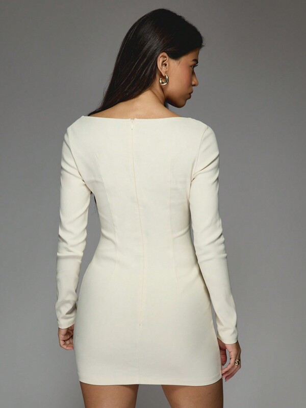 Missguided MISSGUIDED Lace Up Detail Wide Square Neck Long Sleeves Mini Dress