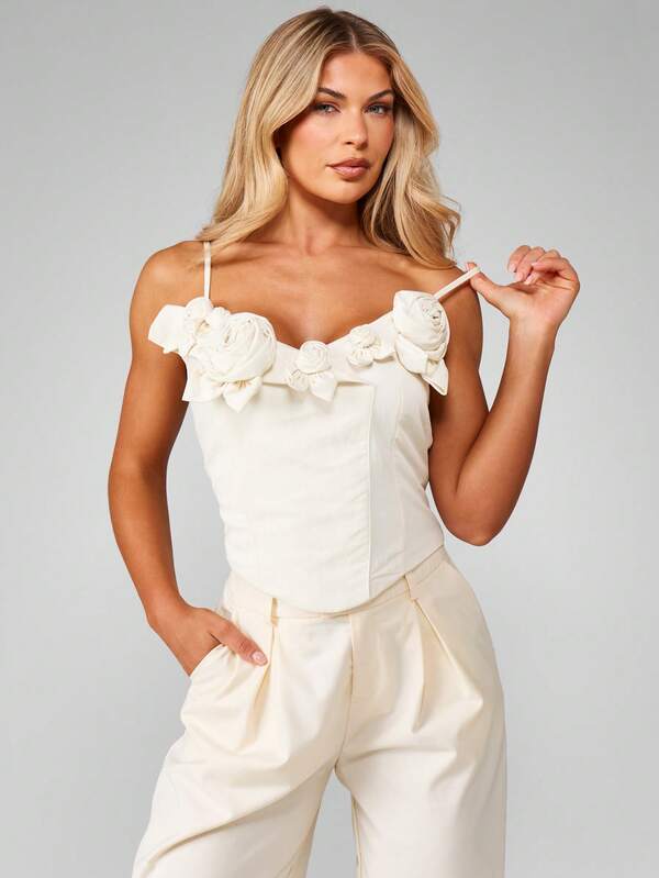 Missguided MISSGUIDED Lace Up Flower Applique Corset Top