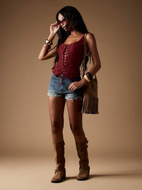 Missguided MISSGUIDED Lace Up Front Corset Top With Boning