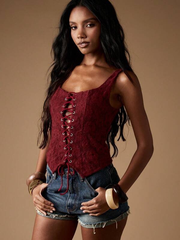 Missguided MISSGUIDED Lace Up Front Corset Top With Boning