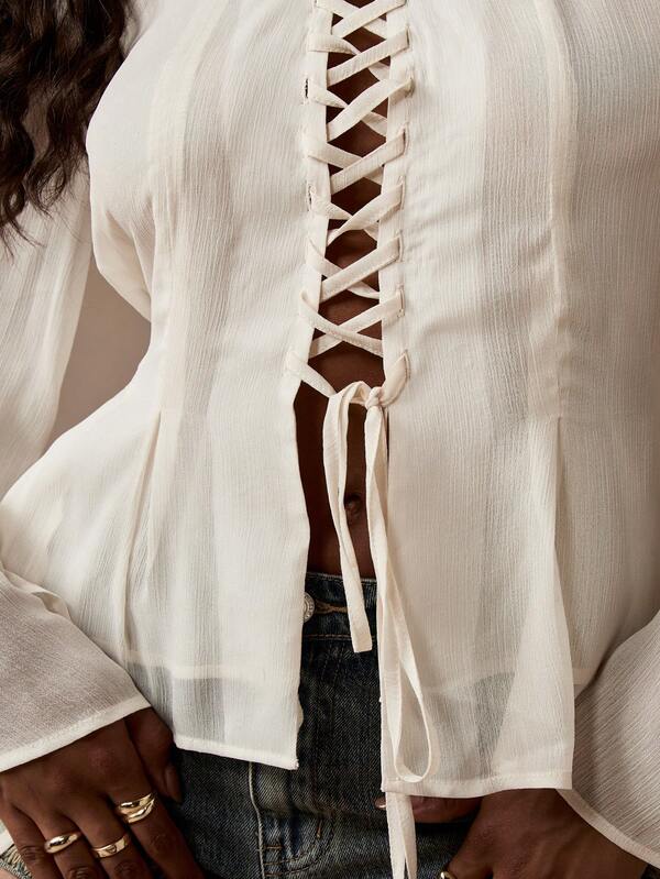 Missguided MISSGUIDED Lace Up Front Long Sleeve Is A Blouse