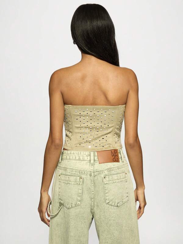 Missguided MISSGUIDED Lace Up Front Studded Corset Crop Top