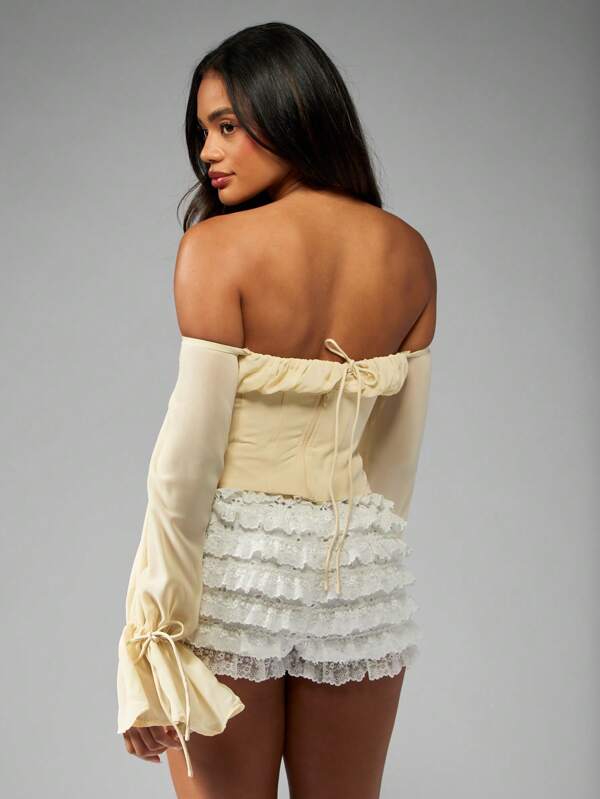 Missguided MISSGUIDED Lace Up Milkmaid Corset Top With Ruched Puff Sleeves