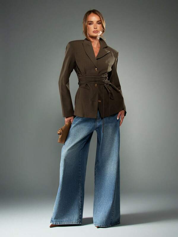 Missguided MISSGUIDED Lace Up Tie Waist Blazer With Belt