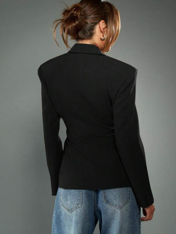 Missguided MISSGUIDED Lace Up Tie Waist Double Breasted Blazer