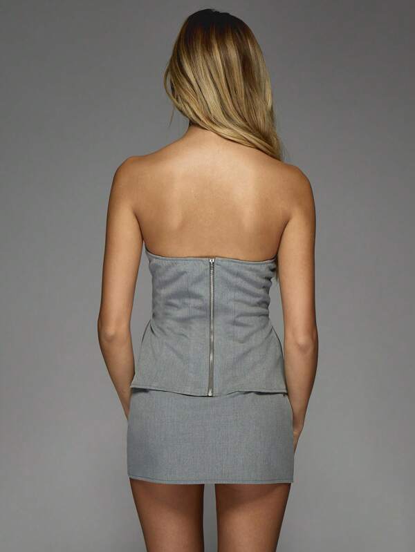 Missguided MISSGUIDED Lace Up Zip Closure Bandeau Top