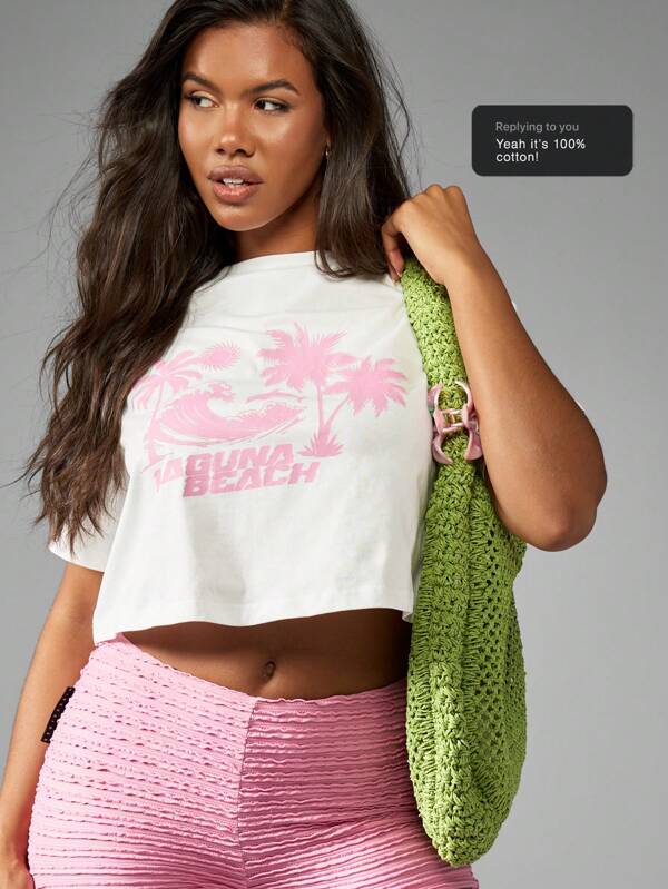 missguided MISSGUIDED Laguna Beach Tropical Graphic Print Cropped T-Shirt