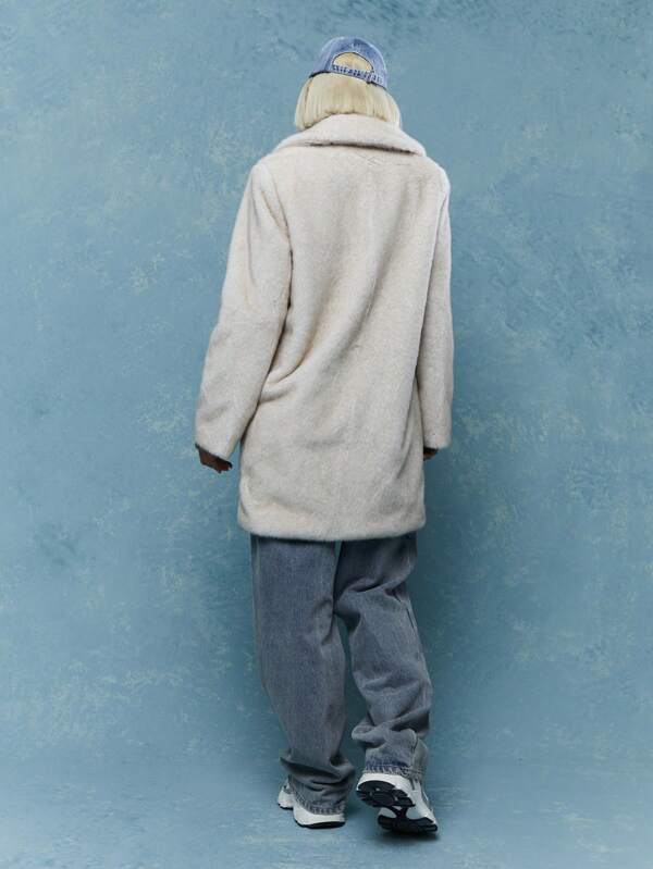 Missguided MISSGUIDED Lapel Collar Fluffy Long Coat With Pockets Winter Wear