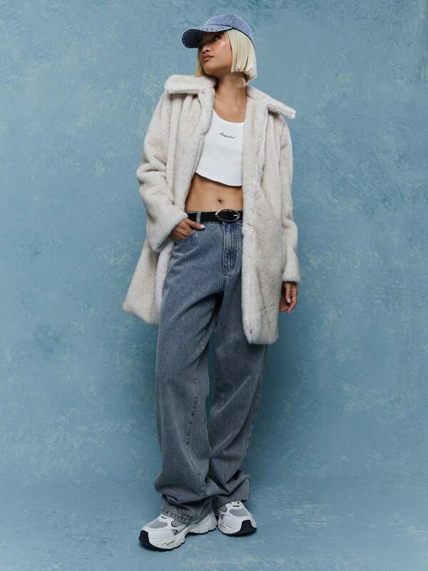 Missguided MISSGUIDED Lapel Collar Fluffy Long Coat With Pockets Winter Wear