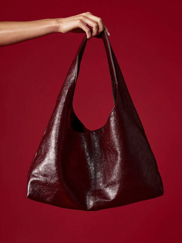 Missguided MISSGUIDED Large Patent Leather Hobo Bag With Center Seam