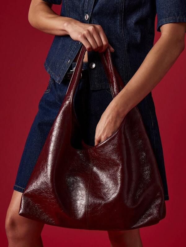 missguided MISSGUIDED Large Patent Leather Hobo Bag With Center Seam