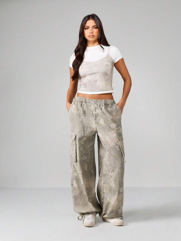 Missguided MISSGUIDED Layered Camisole T-Shirt With Camo Print