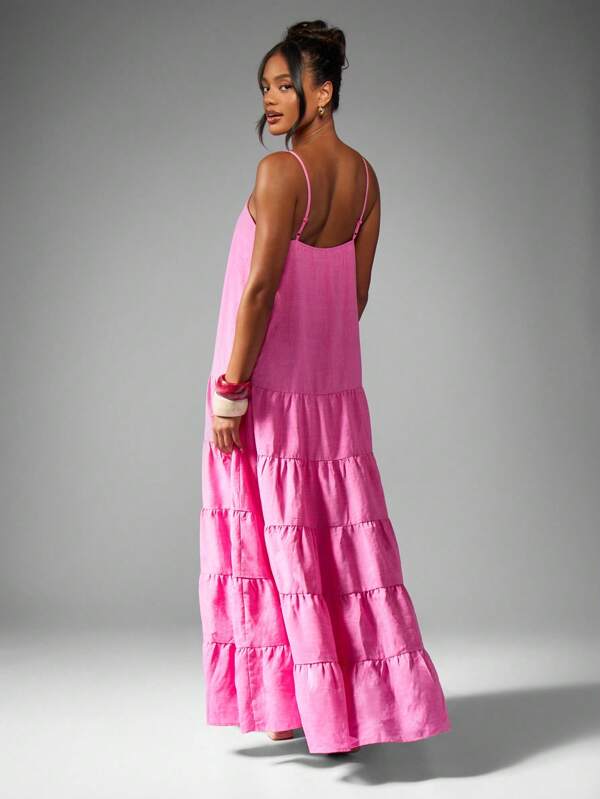 Missguided MISSGUIDED Layered Flowy Long Tiered Maxi Dress With Adjustable Straps
