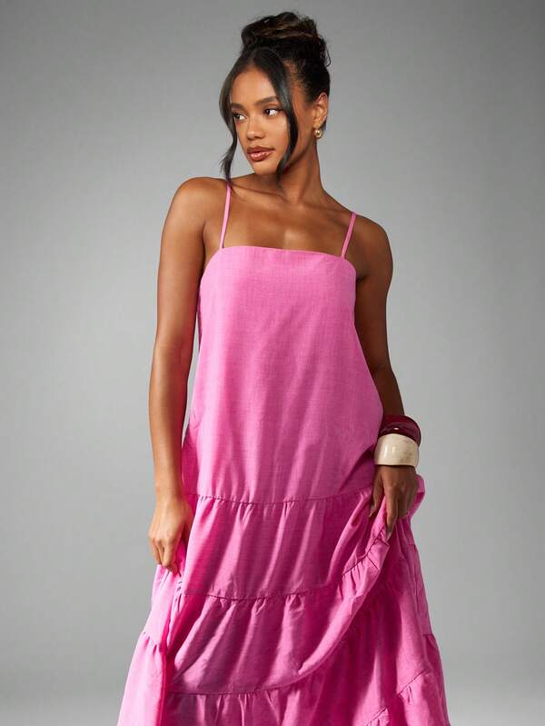 Missguided MISSGUIDED Layered Flowy Long Tiered Maxi Dress With Adjustable Straps