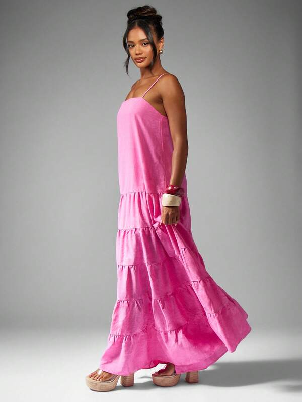 Missguided MISSGUIDED Layered Flowy Long Tiered Maxi Dress With Adjustable Straps