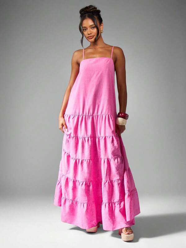 missguided MISSGUIDED Layered Flowy Long Tiered Maxi Dress With Adjustable Straps